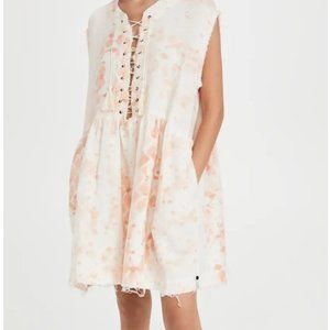 ONE TEASPOON Soft Snake Cotton Island Dress - pink/off-white, size M